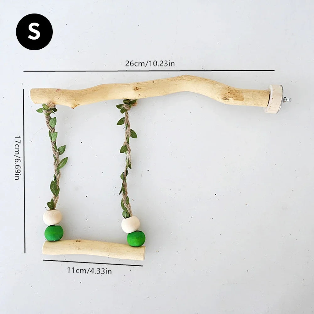 Wooden Parrot Swing Stand – Double Layer Perch with Beak & Claw Grinding