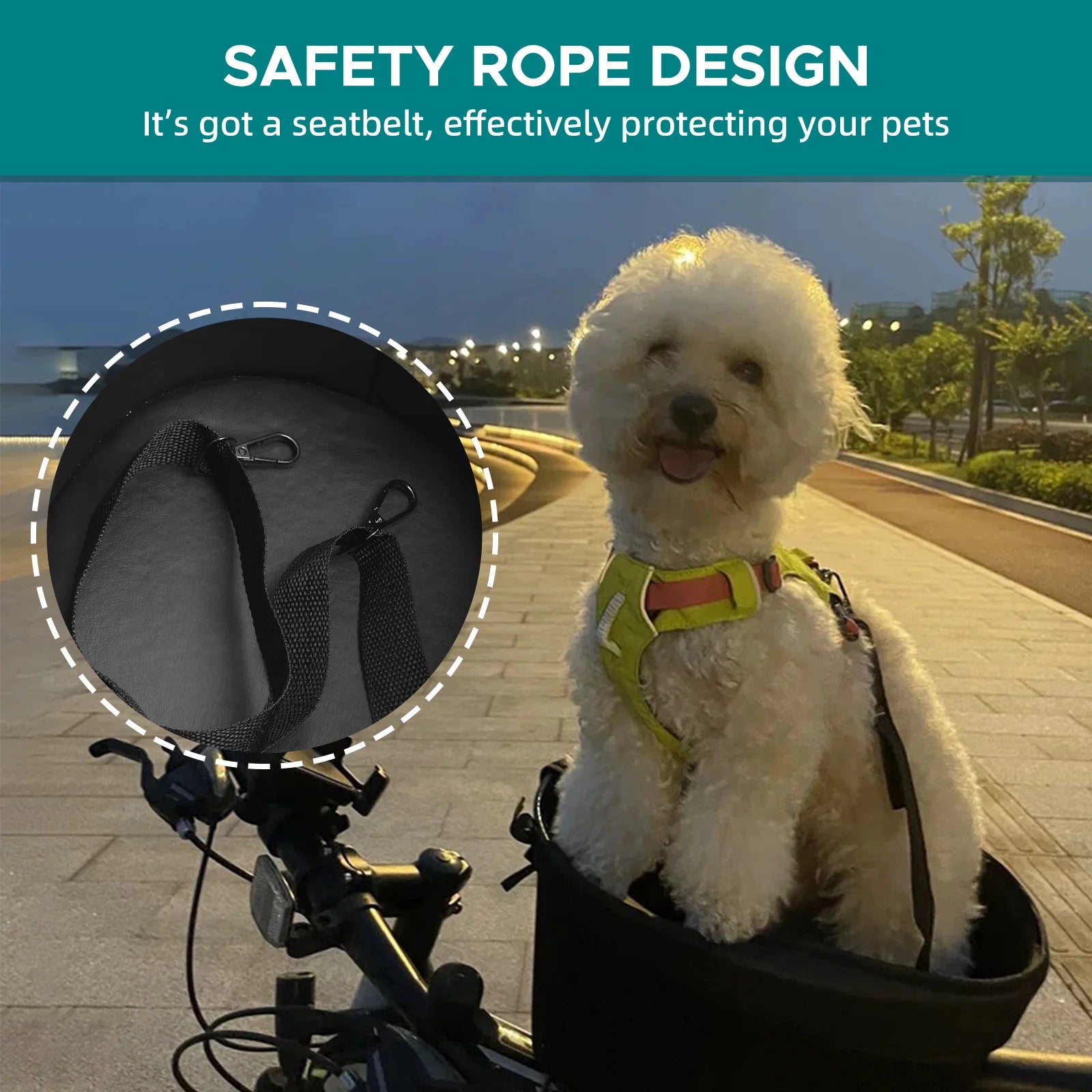 Dog Bike Basket – Portable Front Mount Pet Carrier for Bike with Sponge Liner & Safety Strap for Small Dogs & Cats