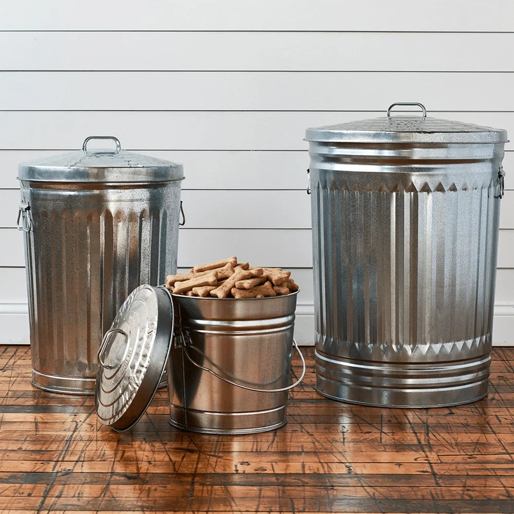 6-Gallon Galvanized Steel Storage Can with Locking Lid – Heavy Duty Metal Bin for Pet Food, Bird Seed, Charcoal & Garden Use