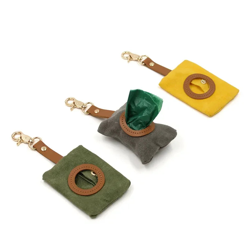 Canvas Pet Dog Poop Bag Holder – Adjustable Leash Attachment