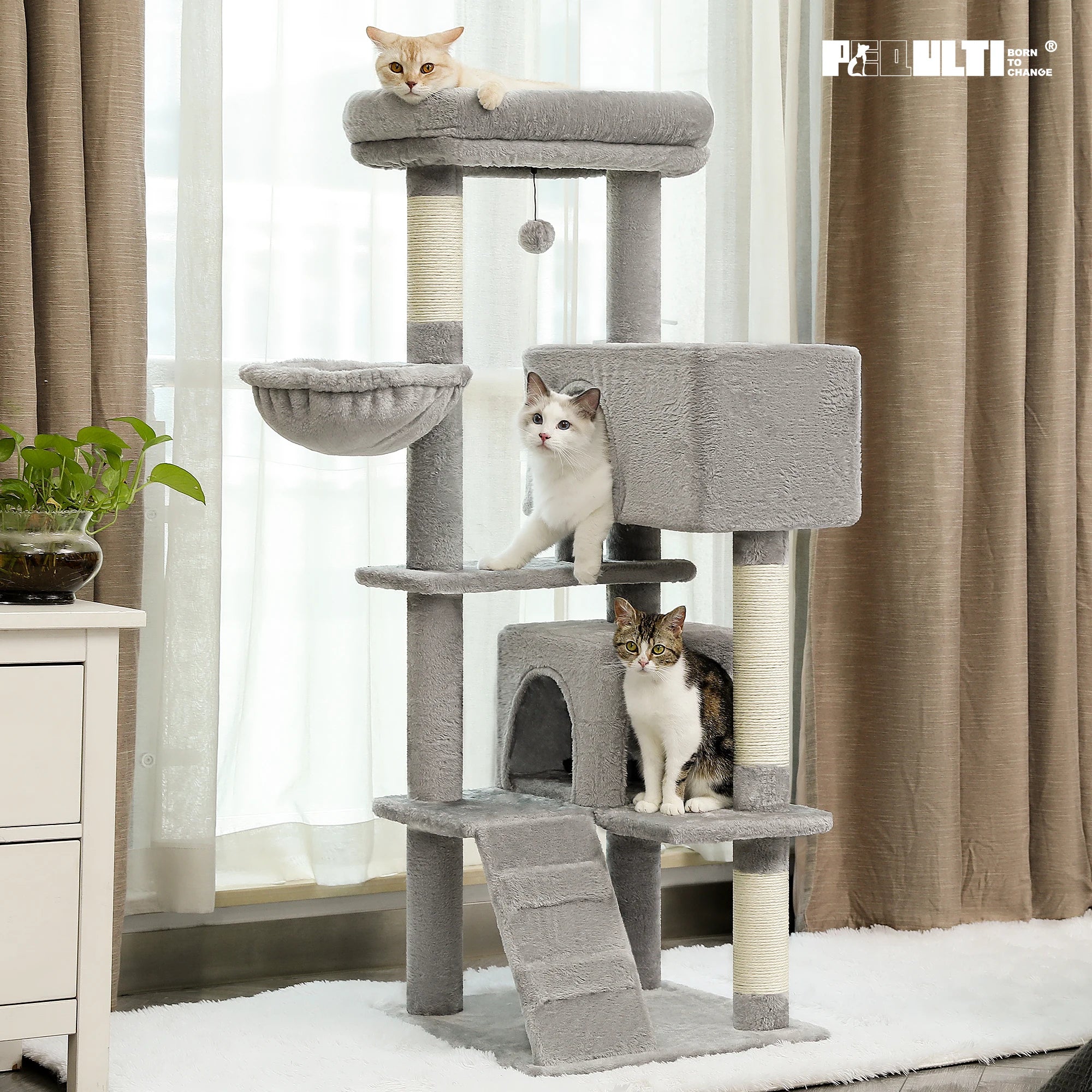 🐾 Cat Tree Tower Condo – Plush Perch, Hammock & Sisal Scratching Posts