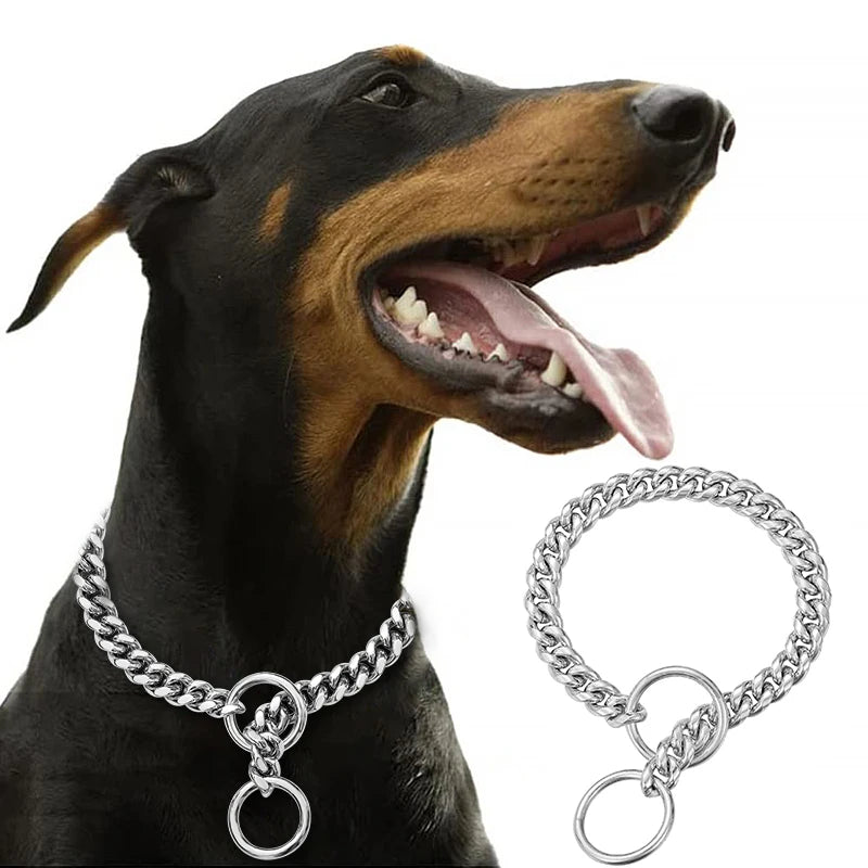 Stainless Steel Cuban Dog Chain Collar – Gold & Silver Training Link Collar
