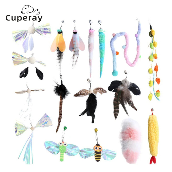 Plush Feather Bird Replacement Head for Cat Stick – Interactive Magic Wand with Bell