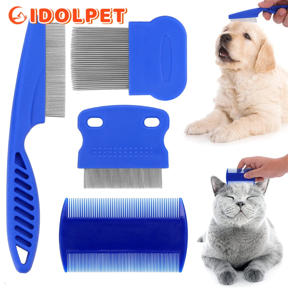 Flea Comb 4Pcs Set – Durable High-Strength Teeth Pet Grooming Combs for Dogs & Cats – Tear Stain & Float Hair Remover