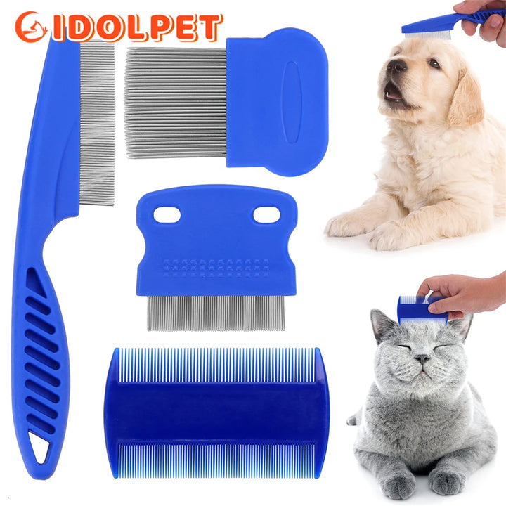 Flea Comb 4Pcs Set – Durable High-Strength Teeth Pet Grooming Combs for Dogs & Cats – Tear Stain & Float Hair Remover