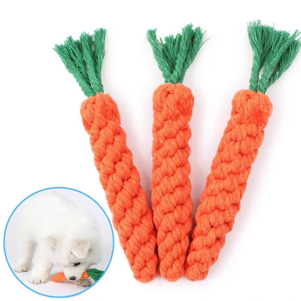 Carrot Dog Rope Toy – Durable Cotton Chew Toy for Puppies & Dogs, Teeth Cleaning Molar Toy