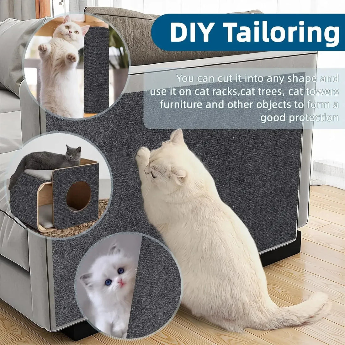 7 Colors Cat Scratcher Sofa Protector – Trimmable Self-Adhesive Carpet Scratch Pad for Cats, DIY Scratch Mat