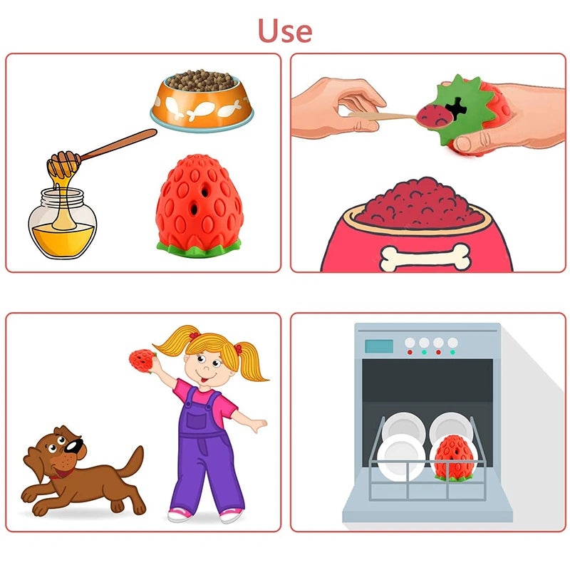 DualPet Strawberry-Shaped Dog Chew Toy – Durable Rubber Food Dispenser for Interactive Play