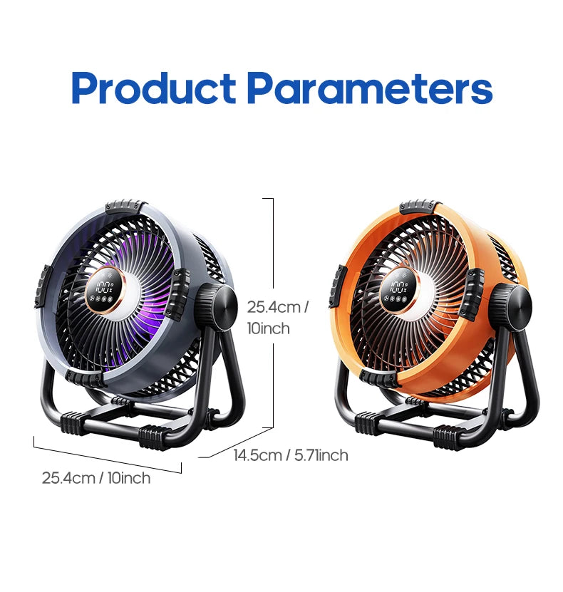 6-in-1 Outdoor Camping Fan – 20000mAh Rechargeable Ceiling & Desktop Fan with LED Light, Hook & Wireless Operation