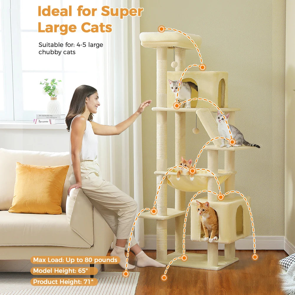 🛋️ 180cm Large Cat Tree Tower – Multi-Level Indoor Cat Furniture with Hammock, Sisal Scratching Posts & Cozy Perches