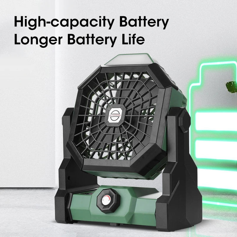 2024 Rechargeable Camping Fan with LED Light – 7800mAh Battery, Hook & Desk Mount for Tent, Car, or Outdoor Trips
