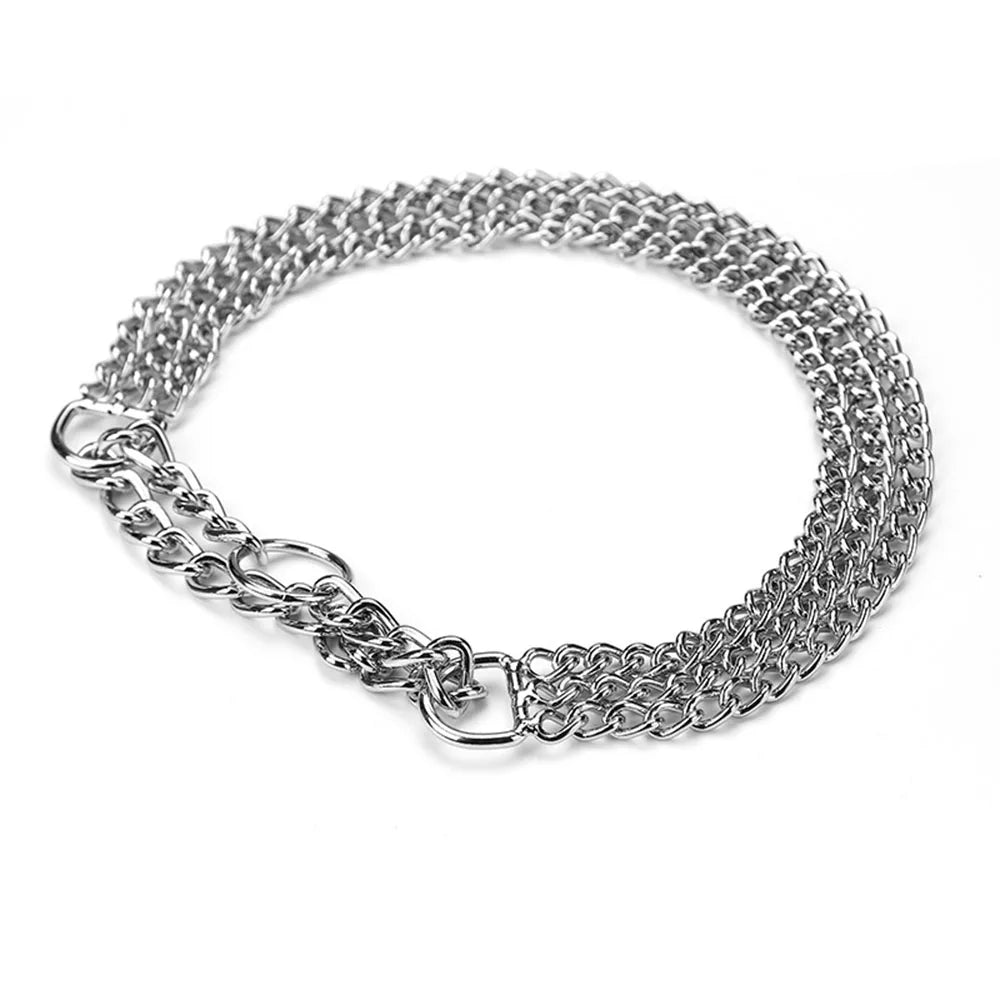 🐾 Heavy-Duty Triple Row Metal Dog Chain Collar – Chew-Proof, Adjustable Cuban Link for Large Dogs