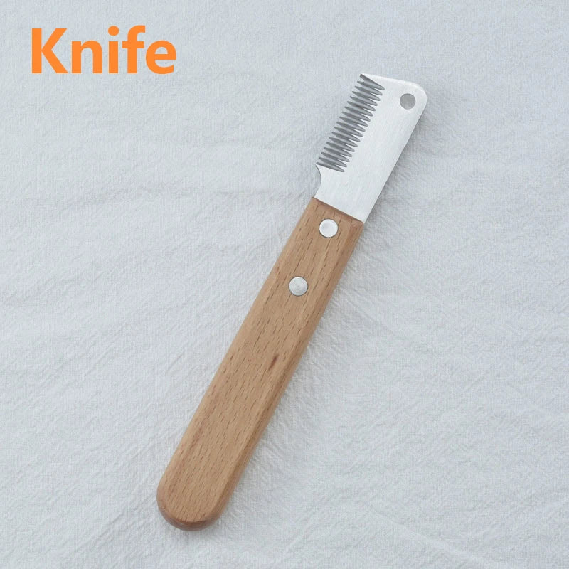 Professional Pet Hair Removal Knife – Stripping Comb with Wooden Handle for Dogs & Cats