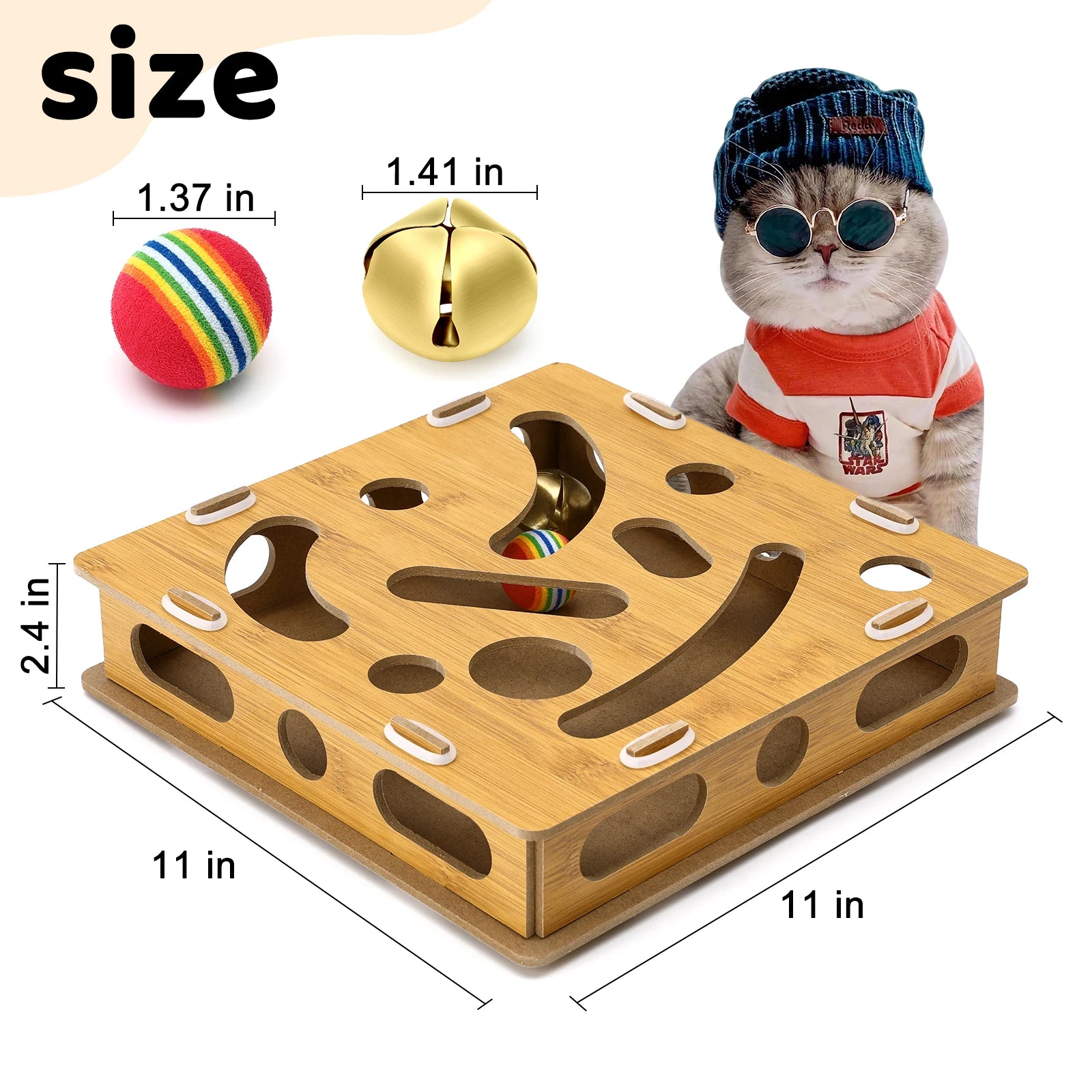 Interactive Wooden Cat Puzzle Box – Treat Maze & Hide and Seek Agility Toy