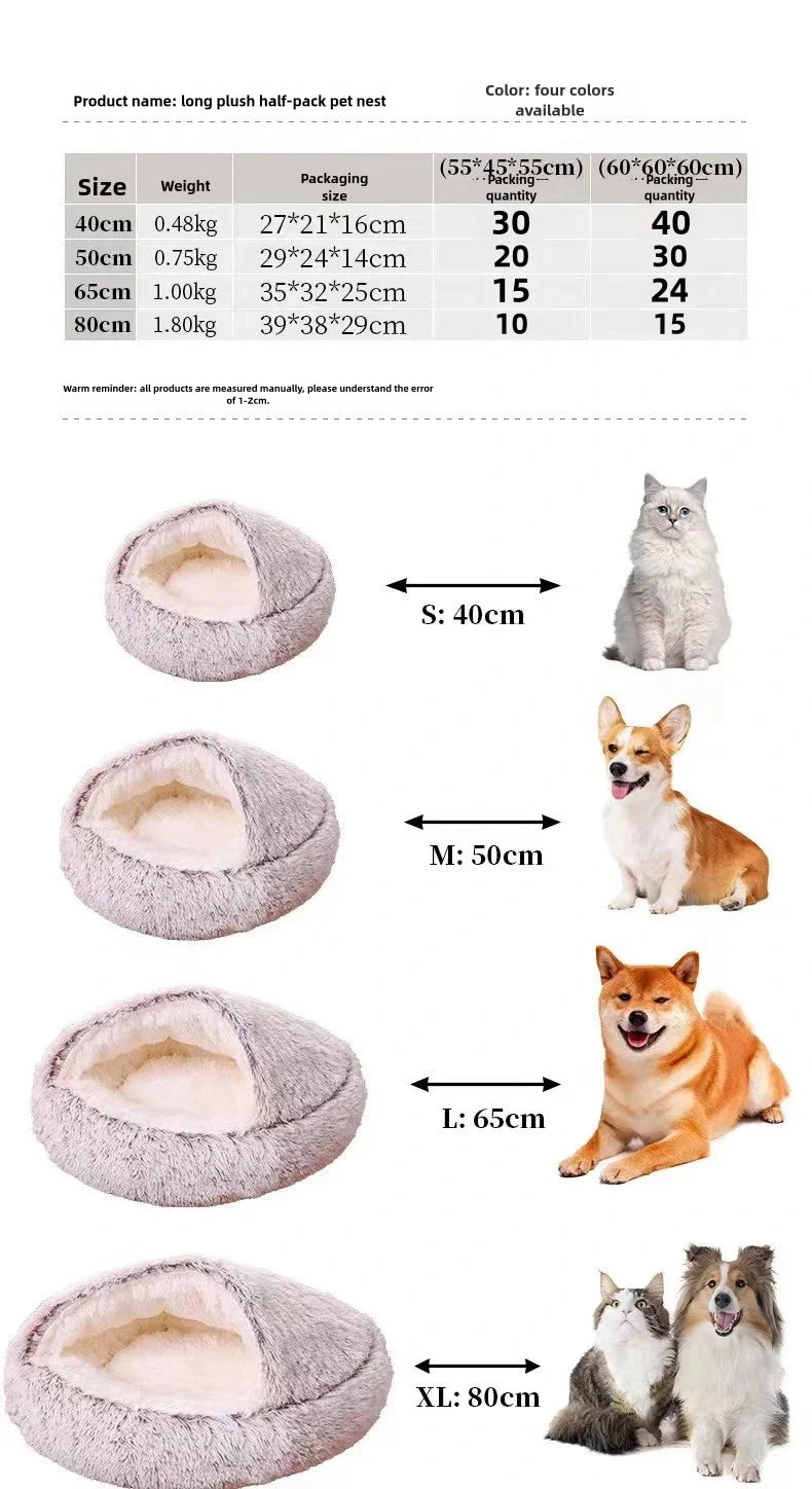 Autumn & Winter Plush Pet Bed – Semi-Enclosed Shell Cat Nest for Cozy Warmth