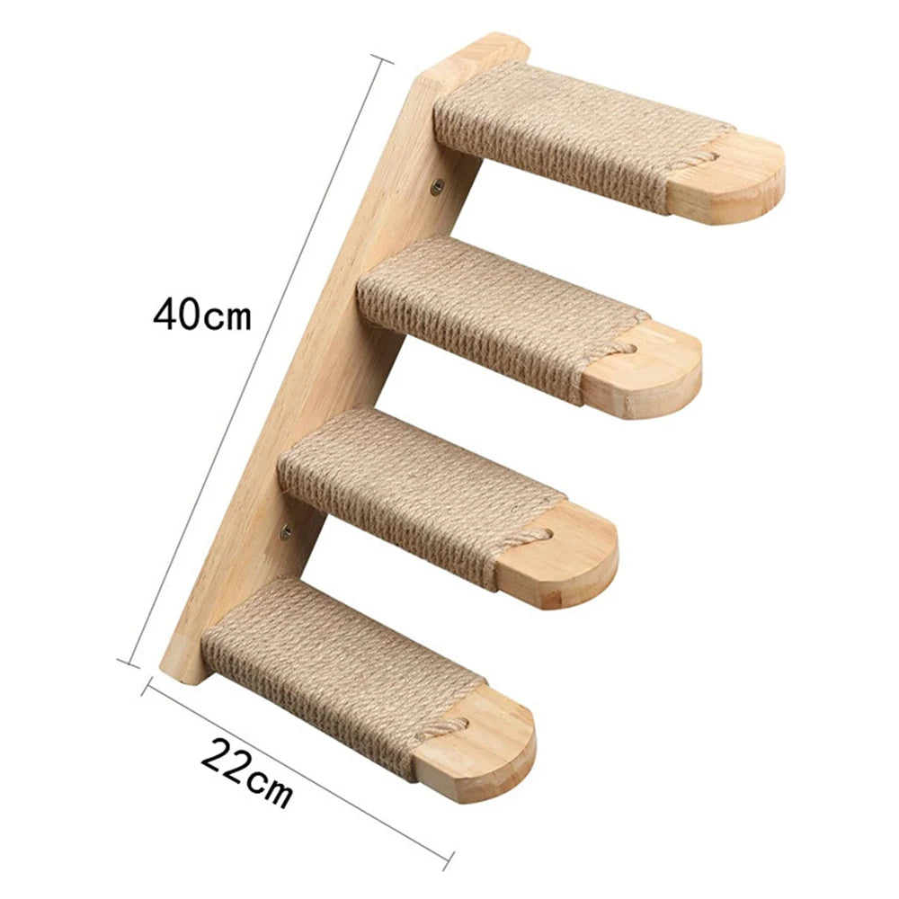 🐾 Wall-Mounted Cat Climbing Rope with Solid Wooden Pedals – Indoor Kitten Training & Claw Grinding Furniture