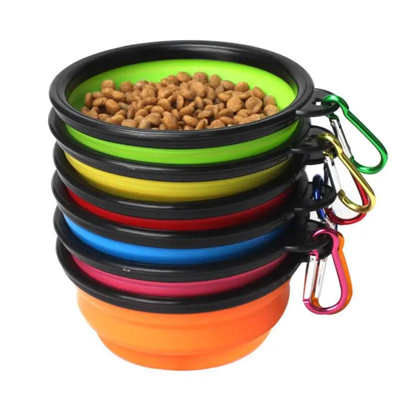 🐶 Folding Portable Silicone Dog Feeder Bowl – 2-in-1 Food & Water Dispenser with Carabiner