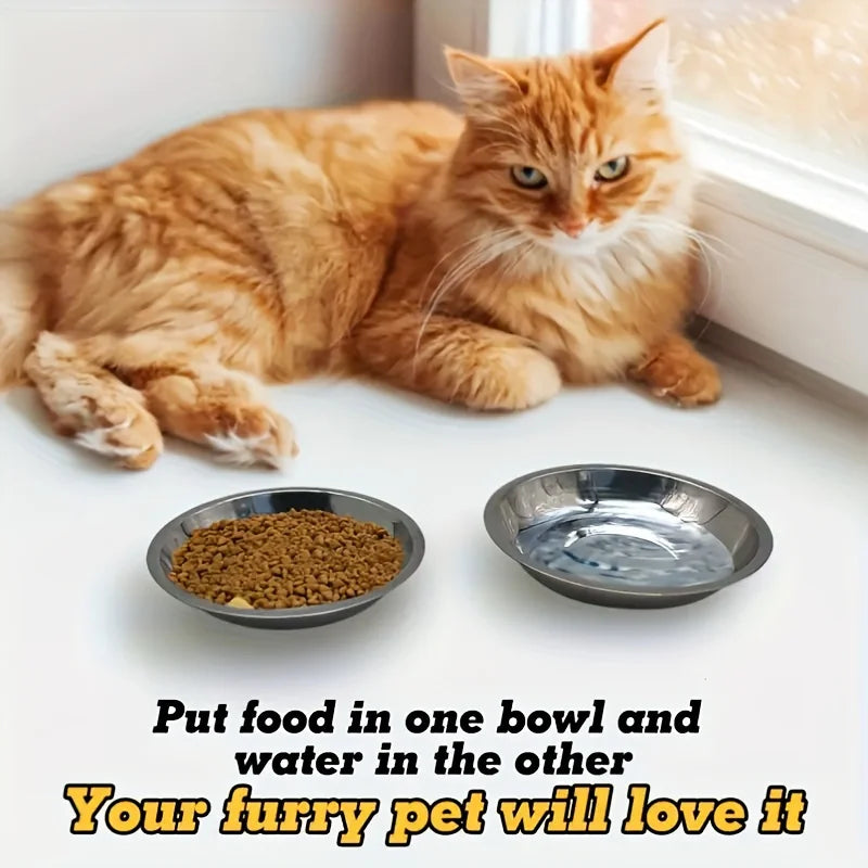 Slip-Resistant Stainless Steel Cat Bowl Set – Low-Profile Wide Design with Anti-Tip Base for Kittens & Small Pets