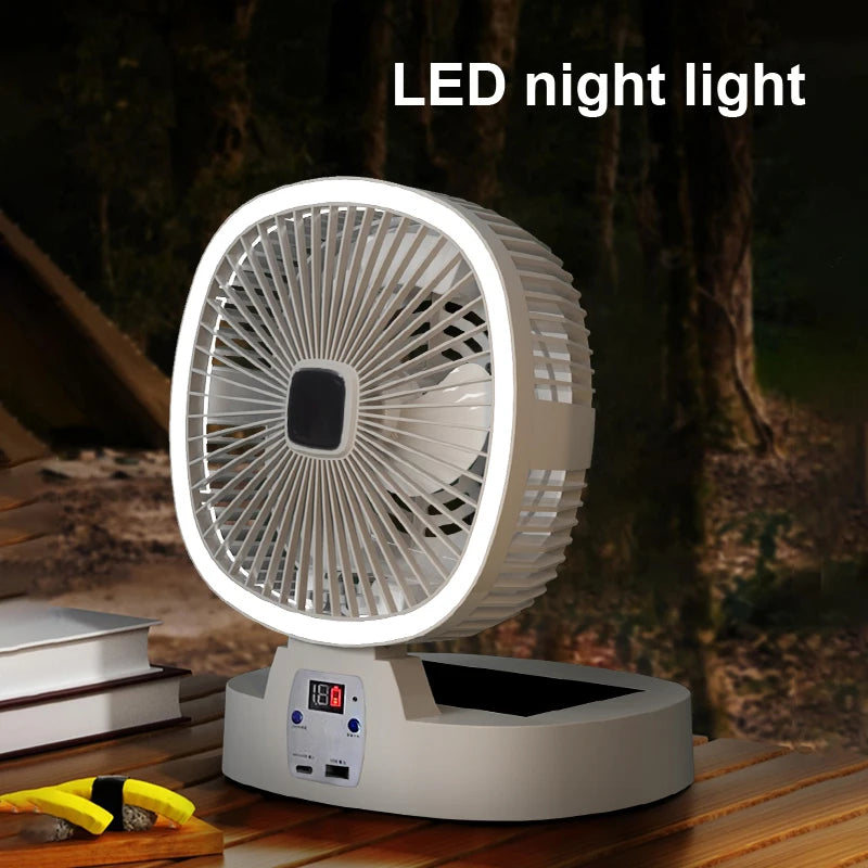 Outdoor Solar Camping Fan – 5 Speeds, LED Light, USB Rechargeable & Power Bank Function, Quiet Portable Electric Fan