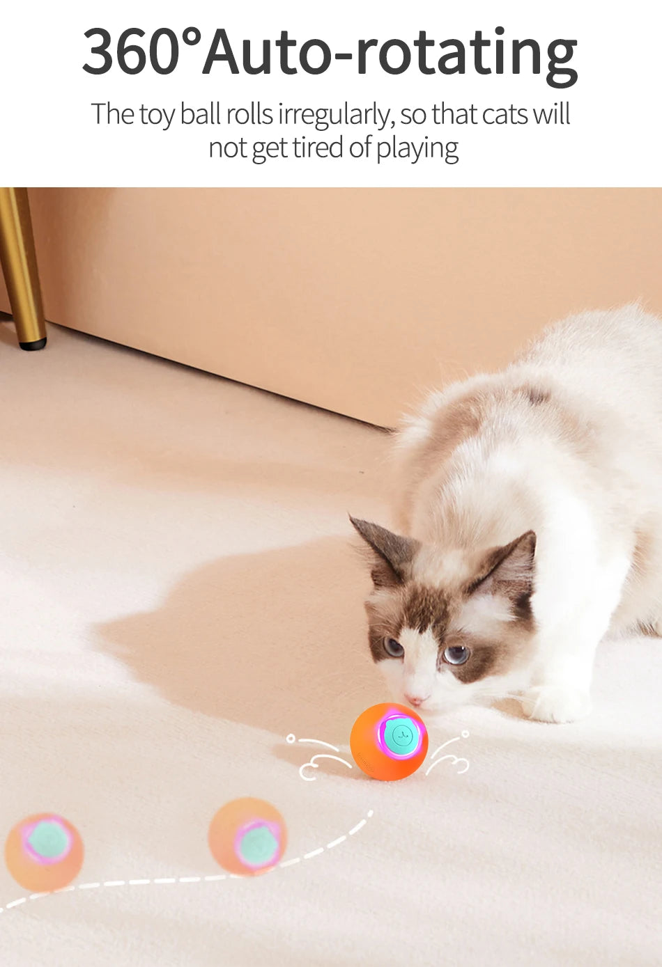 🐾 ROJECO Smart Interactive Cat Bouncing Ball – Self-Moving Electric Pet Toy for Cats & Dogs