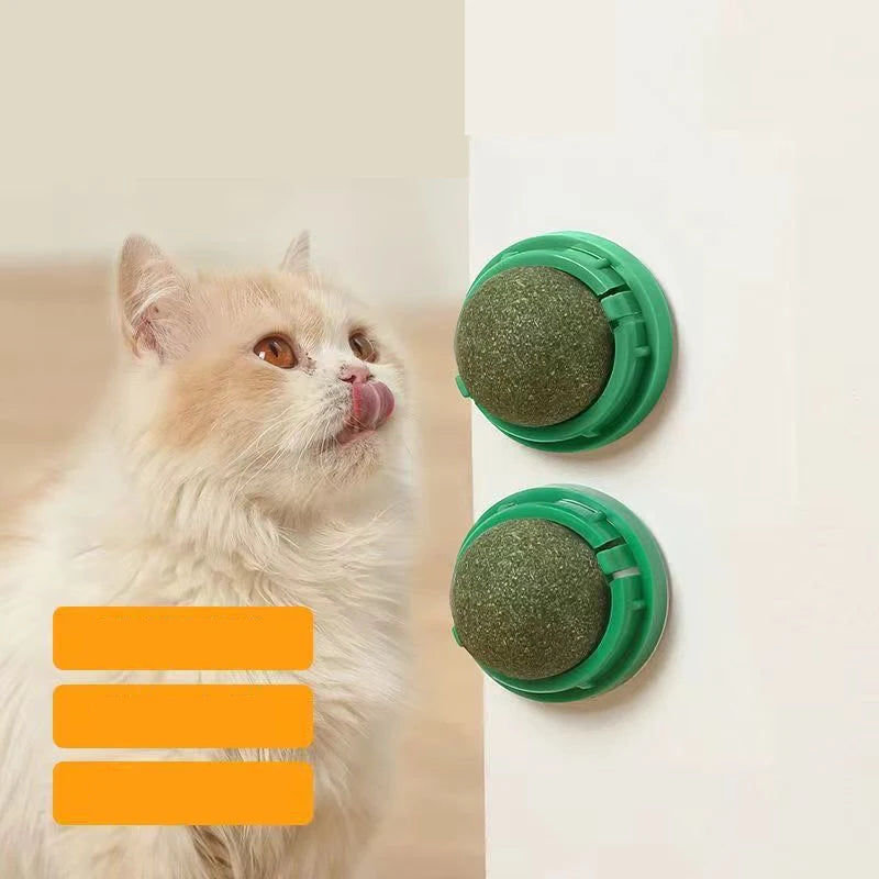 Catnip Wall Stick-On Ball Toy – Natural Cat Grass Treat for Digestion & Fun