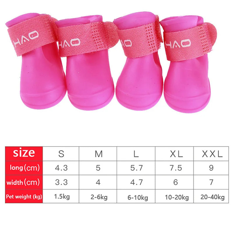 4Pcs Waterproof Dog Rain Shoes – Anti-Slip Rubber Boots for Small, Medium & Large Dogs