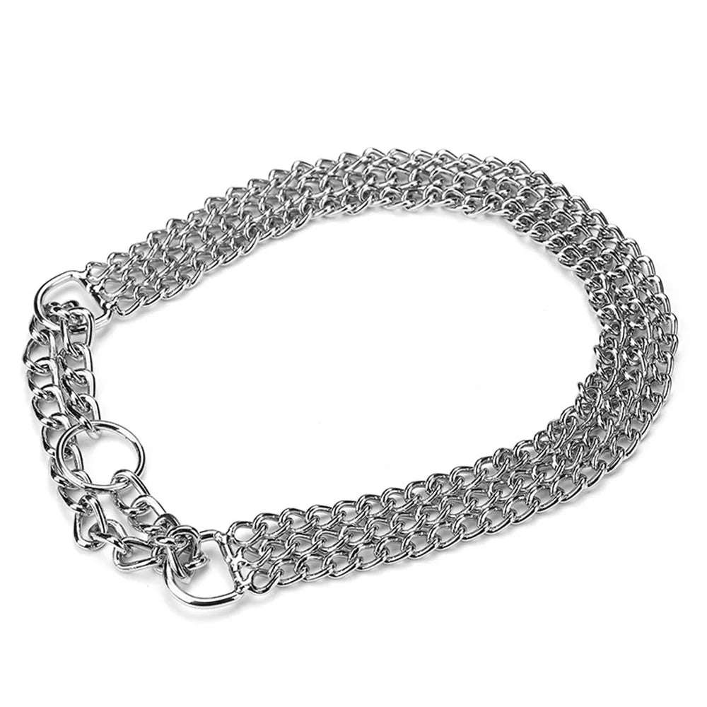 Strong Dog Chain Collar Chew Proof Triple Row Chain Dog Collar Adjustable Walking Collar Metal Cuban Link Dog Collar for Big Dog