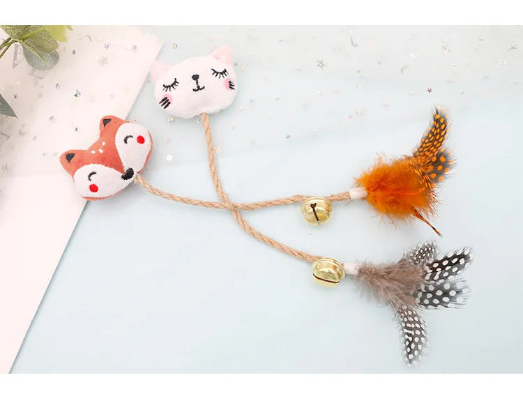 Feather Bell Cat Toy with Catnip – Animal Shape Molar Rod & Hemp Rope Chew Toy