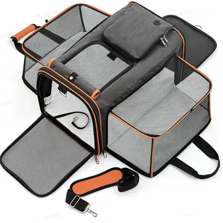 Foldable Expandable Cat Carrier Bag – Large Capacity, Breathable Travel Handbag for Cats & Small Dogs