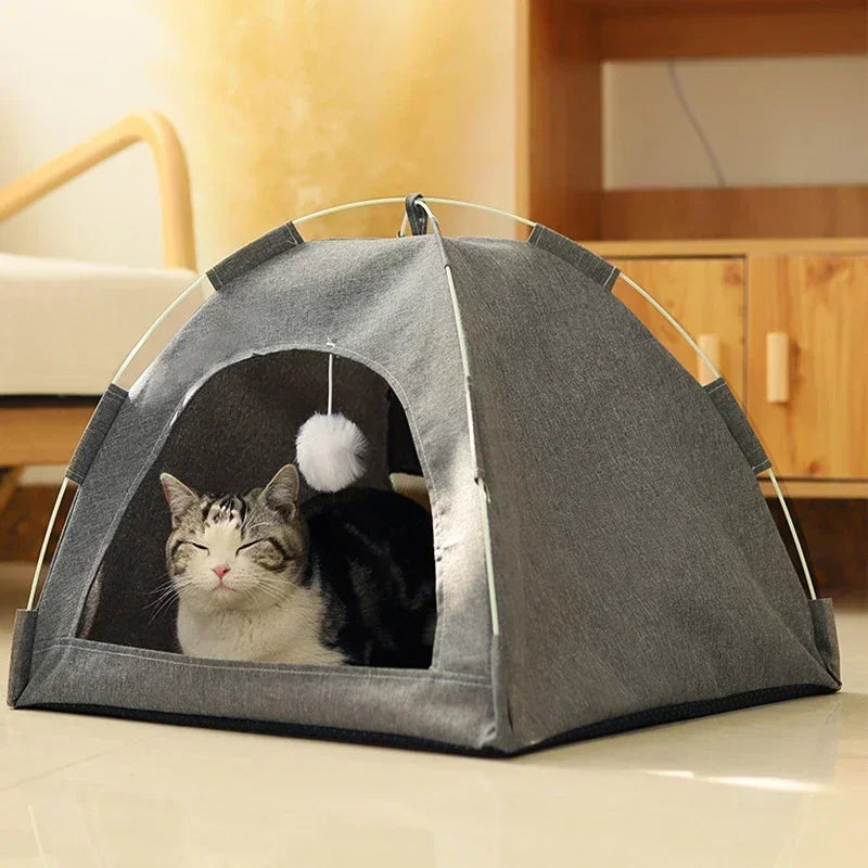 Pet Tent Bed – Removable Canvas Cat Sofa, Semi-Enclosed Cat House & Dog Cave Hut