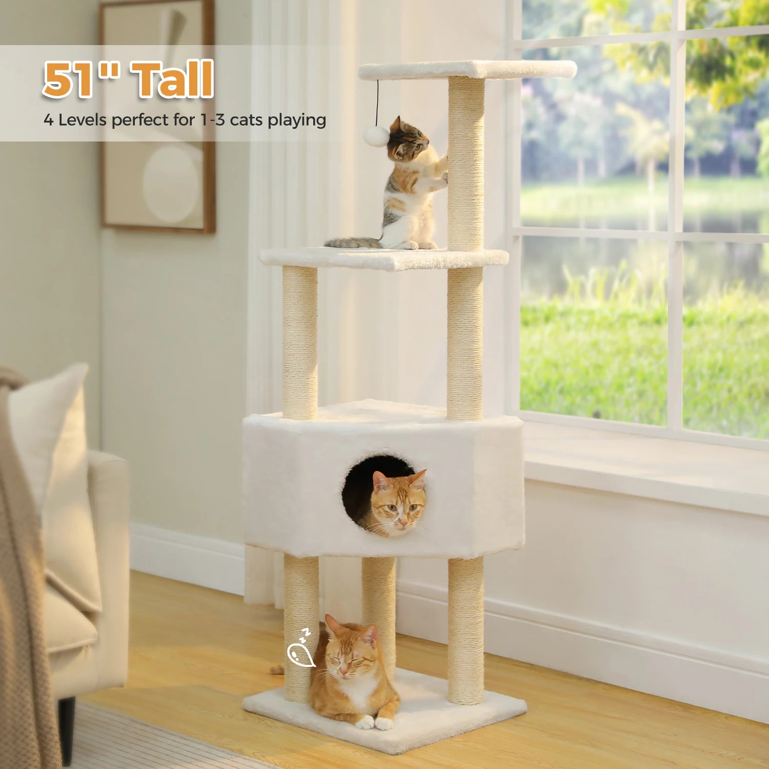 🐾 Cat Tree Tower Condo – Plush Perch, Hammock & Sisal Scratching Posts