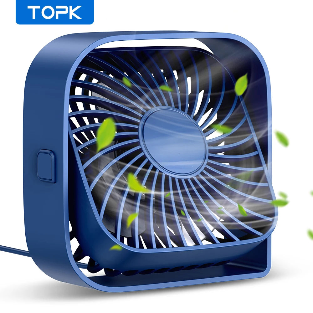 🌬️ TOPK USB Desk Fan – Portable Mini Fan with 3 Speeds | Quiet Cooling Fan for Home, Office, Desktop