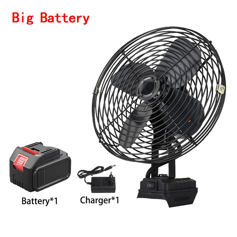 10000/20000mAh Wireless Camping Fan – 6-Inch Portable Outdoor Metal Fan for Fishing, Travel, Desktop Use – Compatible with Makita 20V Battery