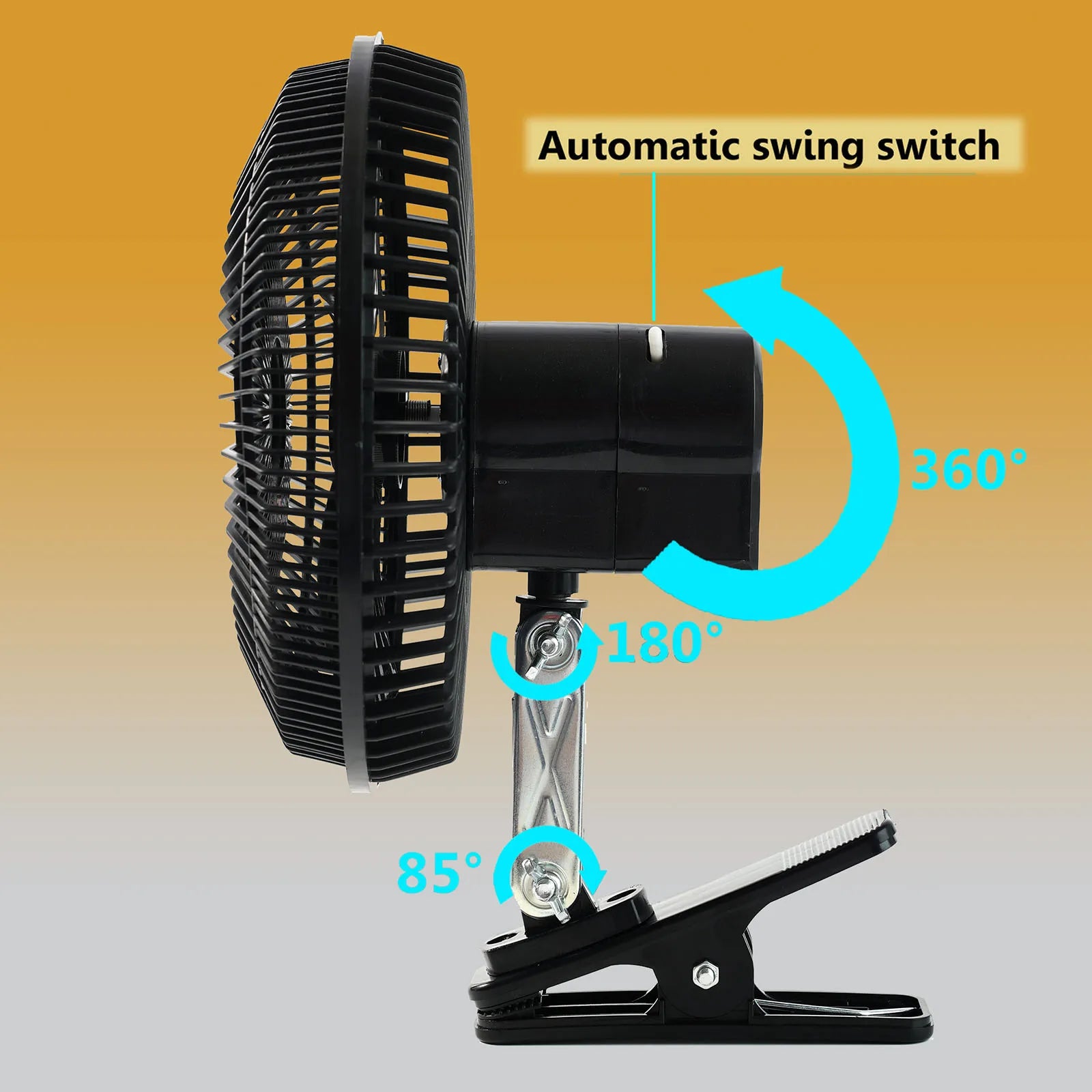 12V 8'' 360° Rotatable Car Cooling Oscillating Fan – Clip-On Ceiling Electric Travel Fan for Summer Auto Cooling