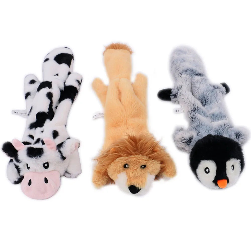 Stuffingless Plush Squeaky Dog Toy – Durable Animal Toy with Crinkle & Squeakers