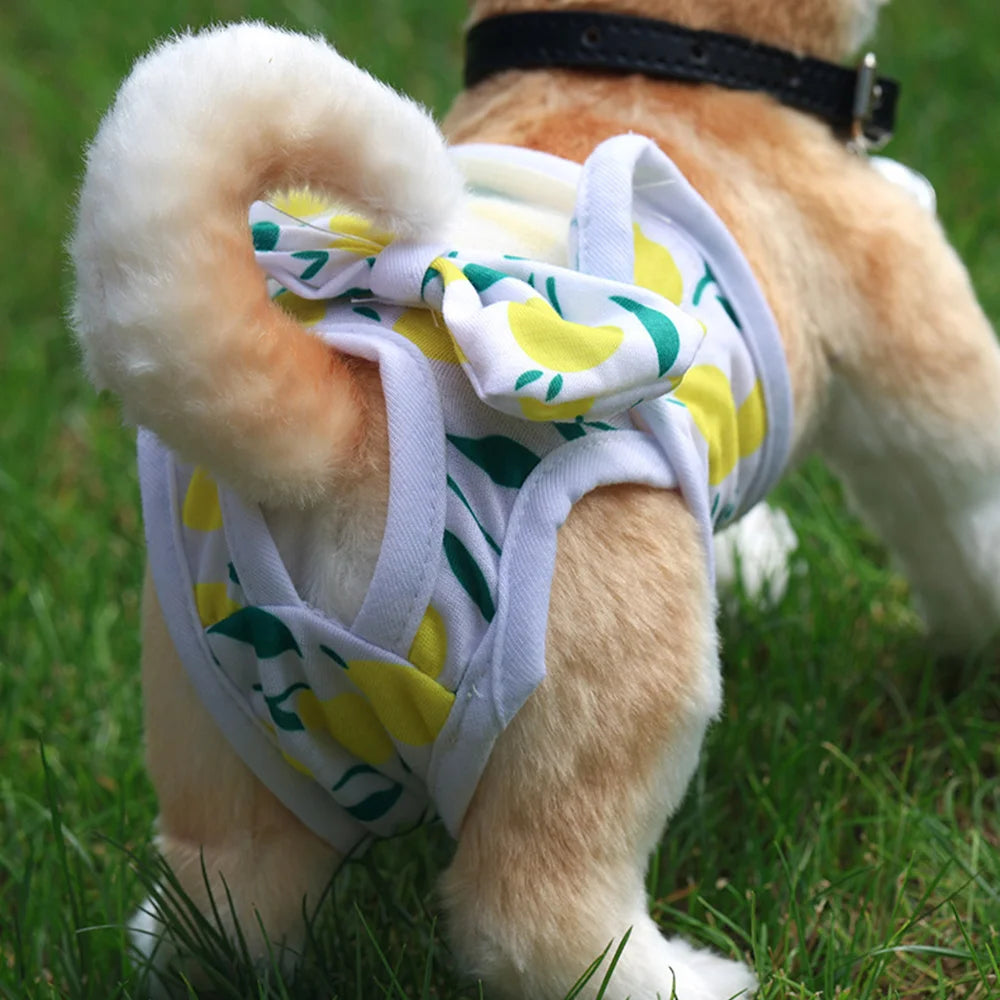 Washable Dog Diapers – Cute Cartoon Print Female Puppy Panties with Bow
