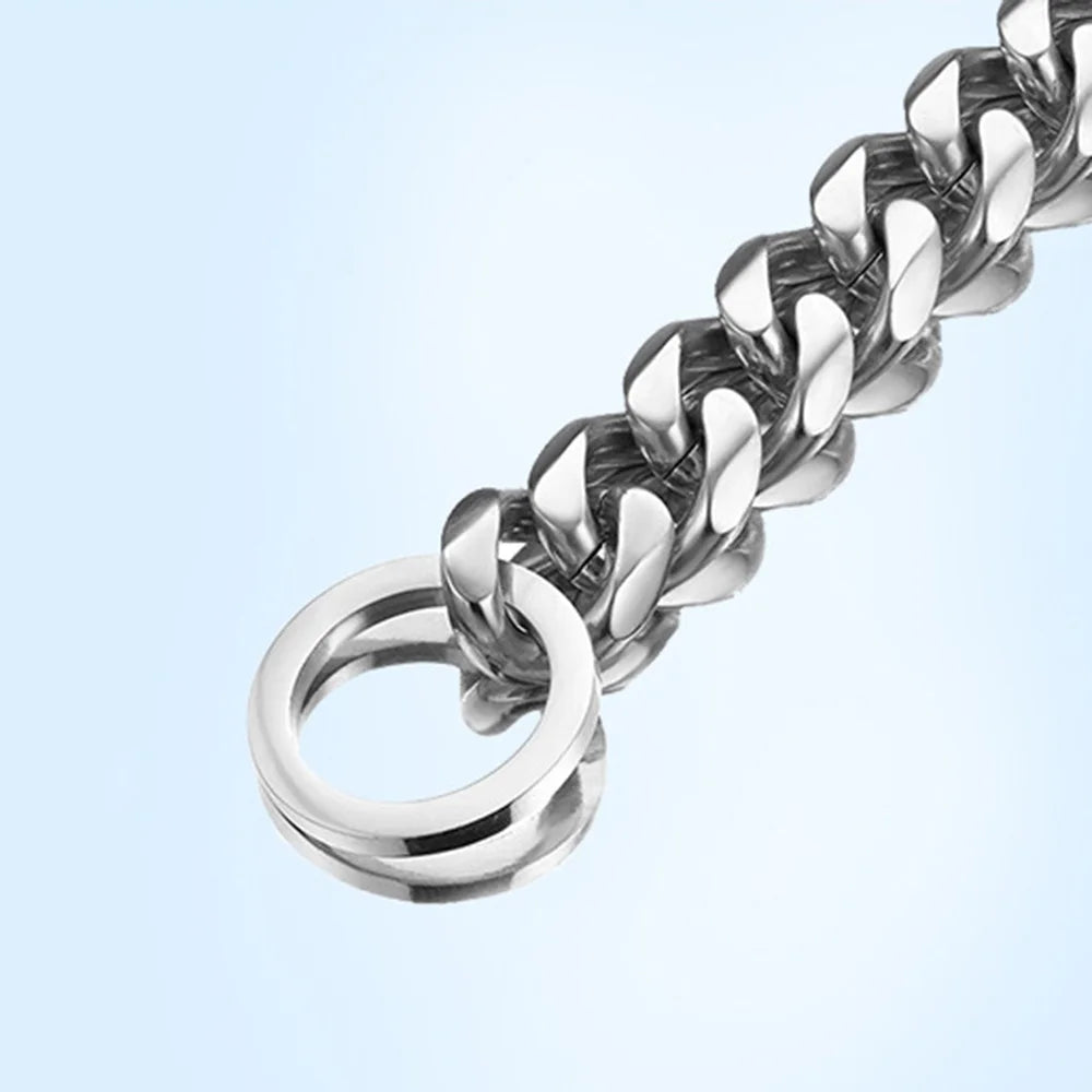 15MM Cuban Link Dog Chain Collar – Silvery/Golden Stainless Steel Training Slip Collar for Strong Dogs
