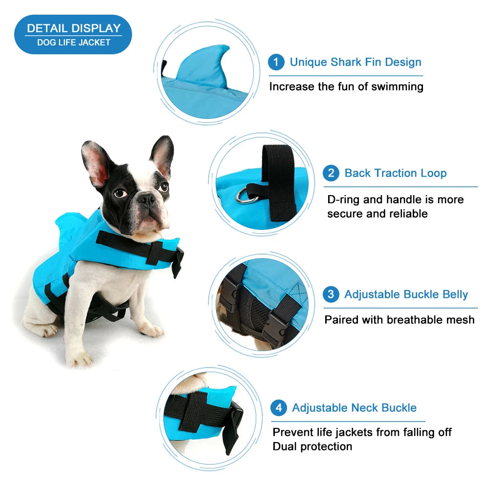 🦈 Shark Dog Life Jacket – Buoyant Safety Swim Vest with Handle for Small to Large Dogs