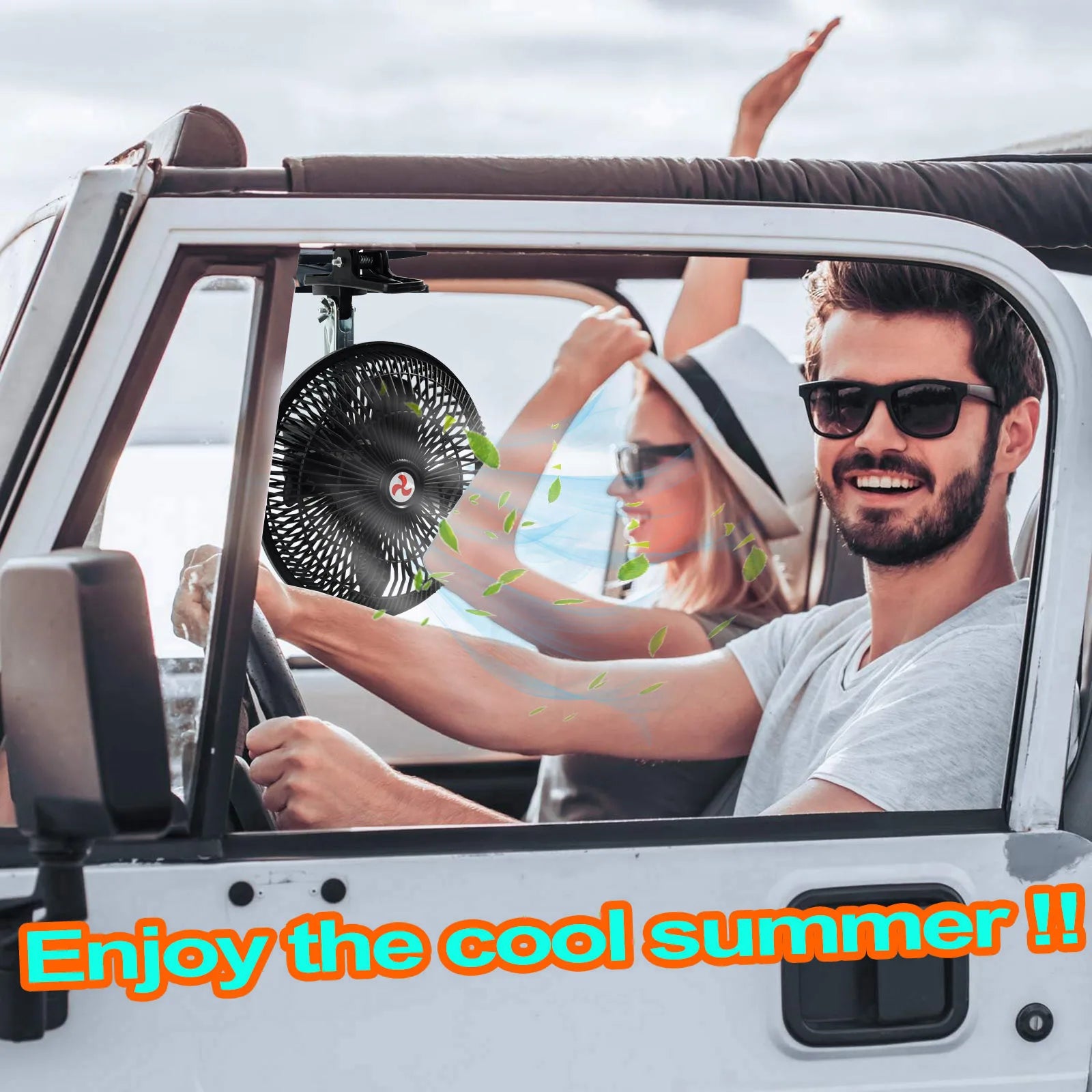 12V 8'' 360° Rotatable Car Cooling Oscillating Fan – Clip-On Ceiling Electric Travel Fan for Summer Auto Cooling