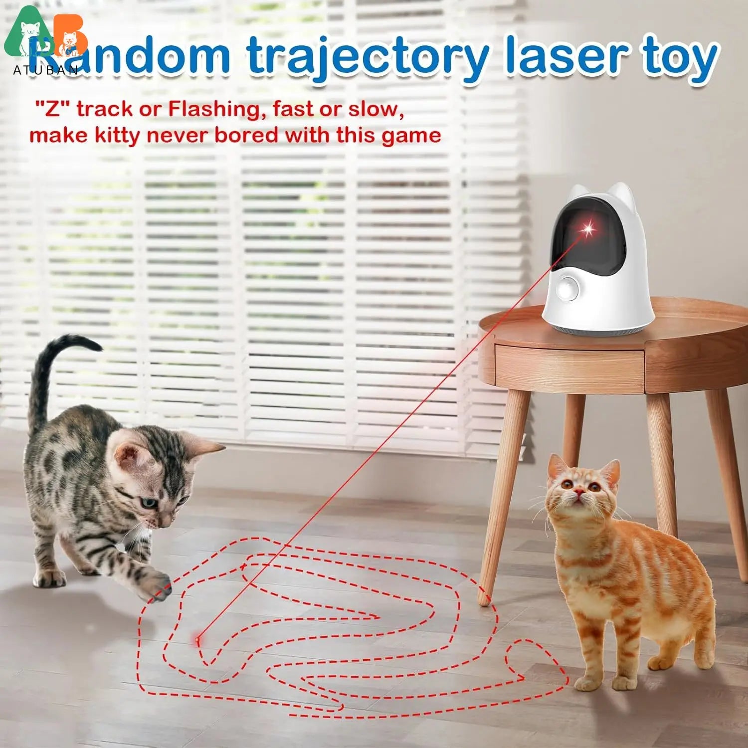 ATUBAN Rechargeable Laser Cat Toy – Random Trajectory Interactive Laser Teaser