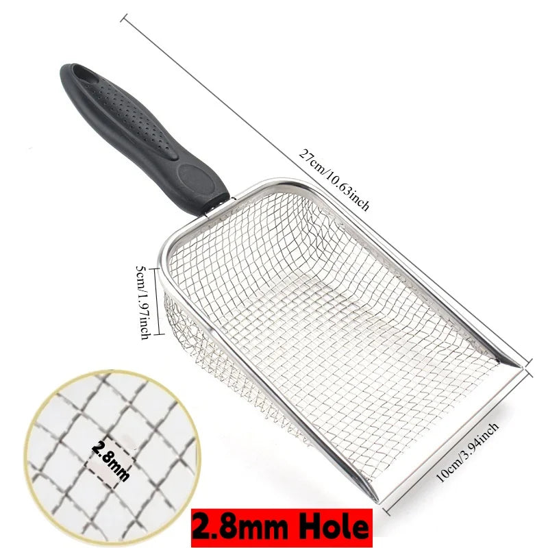 Stainless Steel Cat Litter Scoop with Rubber Handle – Durable Metal Kitty Scooper with Sturdy Mesh Filter for Easy Litter Cleaning