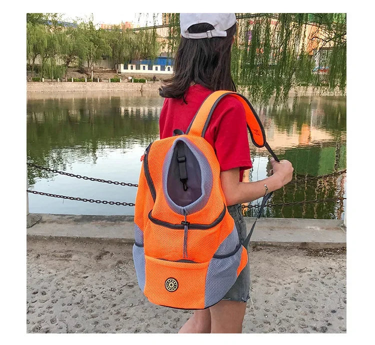 Double Shoulder Pet Carrier Backpack – Portable Mesh Dog Travel Bag for Outdoor Adventures