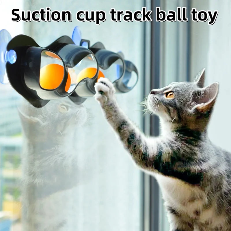 Interactive Suction Cup Track Ball Cat Toy – Window-Mounted Table Tennis Ball Toy for Active Indoor Cats & Kittens