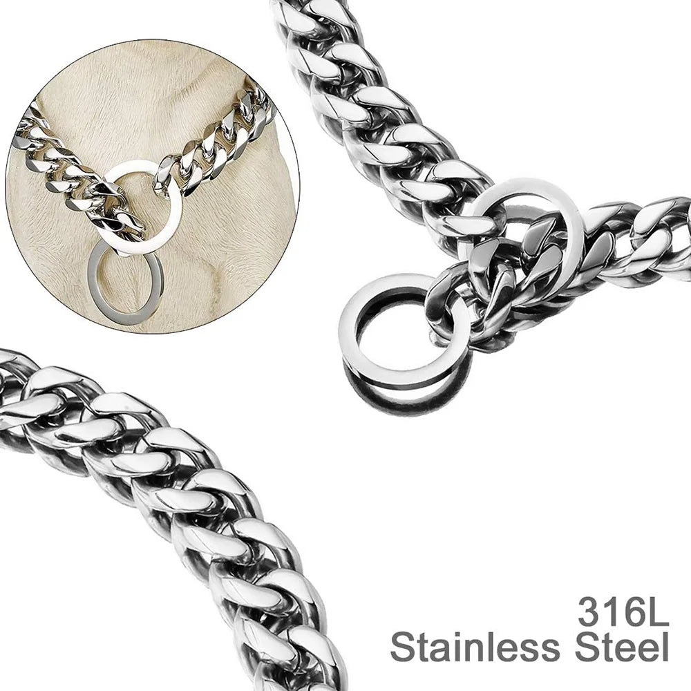15MM Cuban Link Dog Chain Collar – Silvery/Golden Stainless Steel Training Slip Collar for Strong Dogs