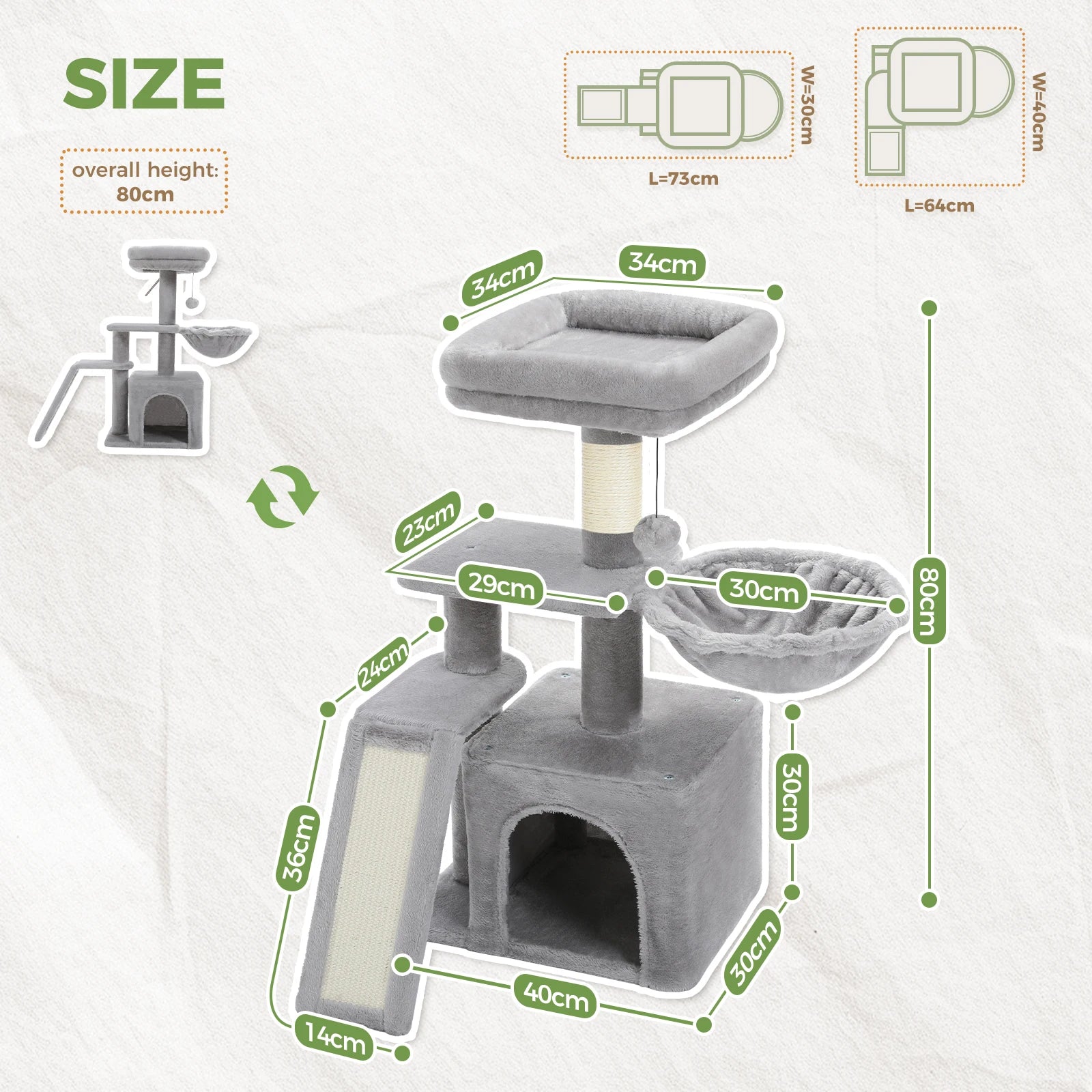 Cat Tree Tower – Scratching Posts, Hammock & Perch