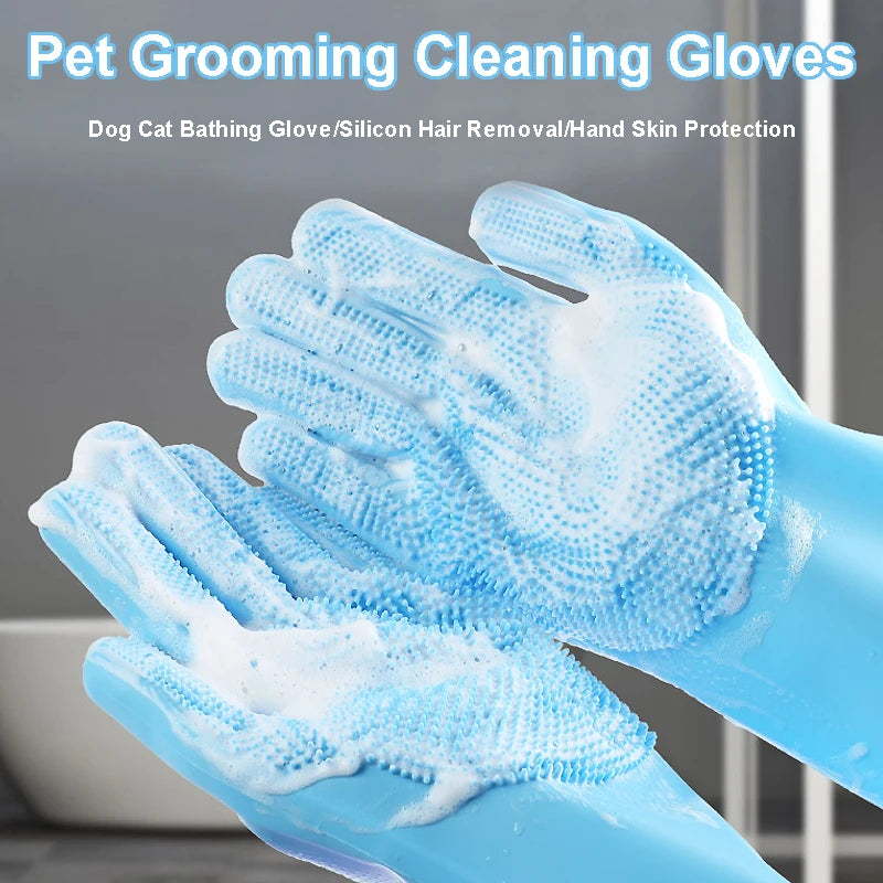 Pet Grooming Gloves for Dogs & Cats – Silicone Bathing, Hair Removal & Cleaning Gloves with Skin Protection