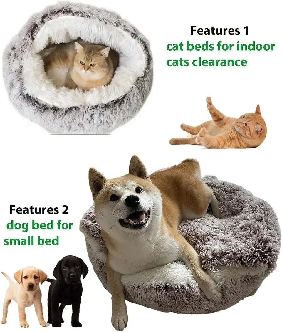 Soft Plush Round Cat Bed – Warm, Cozy Winter Nest for Cats & Small Dogs