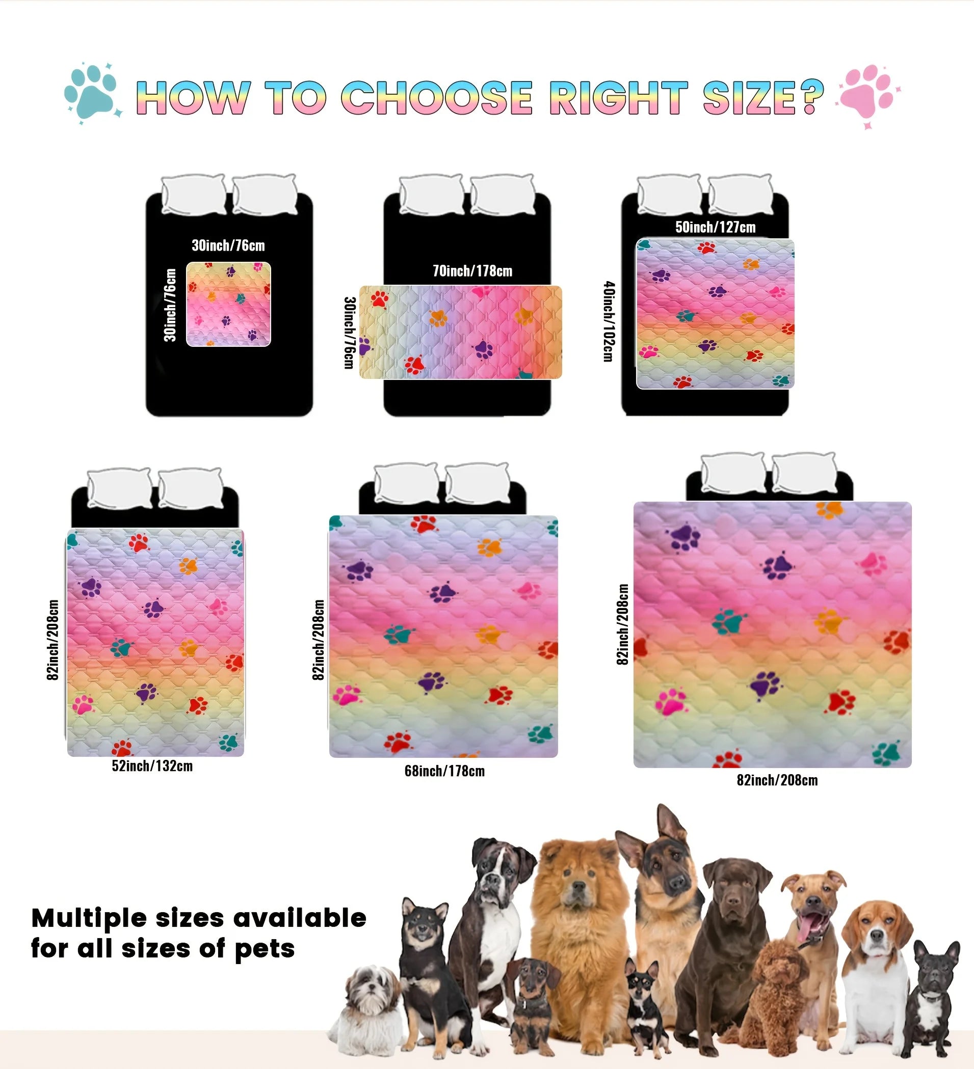 Anti-Leakage Reversible Dog Bed Cover – Washable Paw Print Camping & Changing Pad for Pets & Kids
