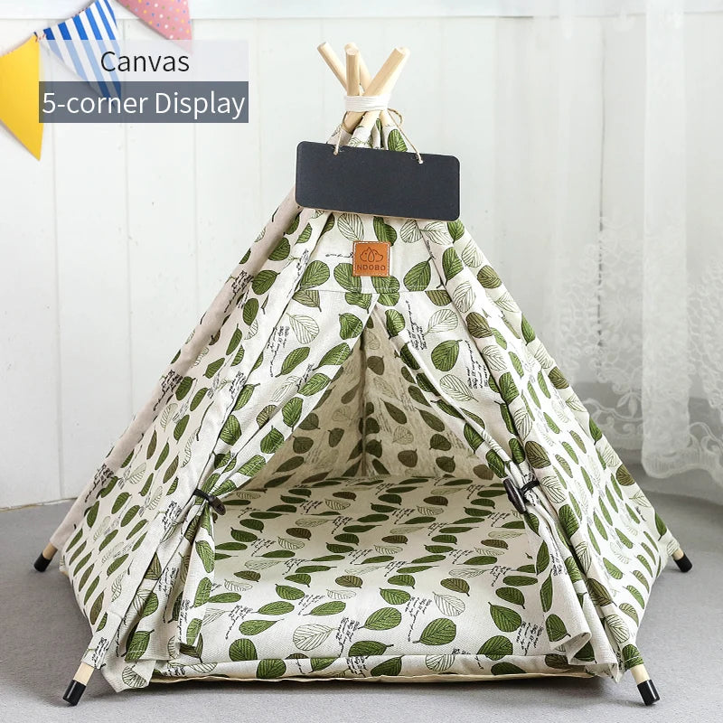 Pet Teepee Tent with Cushion – Washable Portable Indoor Dog & Cat House with Blackboard