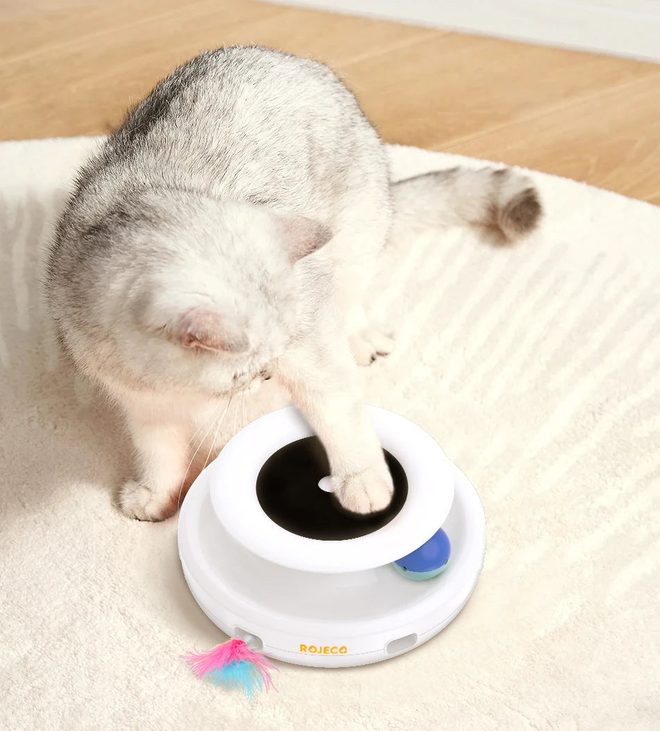 ROJECO 2-in-1 Smart Feather & Ball Cat Toy – 5 Modes